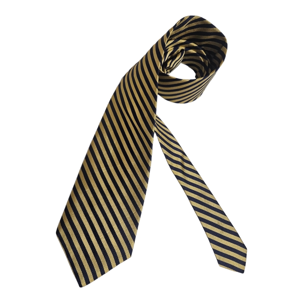 BROOKS BROTHERS Navy/Gold Striped Silk DESIGNER Tie USA - Picture 1 of 4